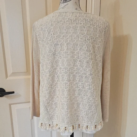 Chico's Boho Style Cream Lace Blouse with Fringe And Lace - Picture 7 of 12
